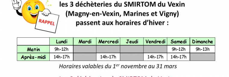 Horaire hiver SMIRTOM