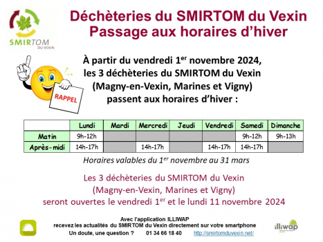 Horaire hiver SMIRTOM