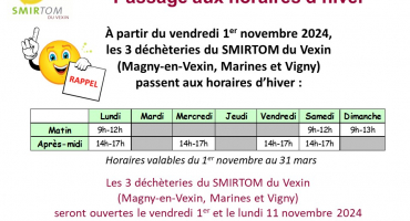 Horaire hiver SMIRTOM